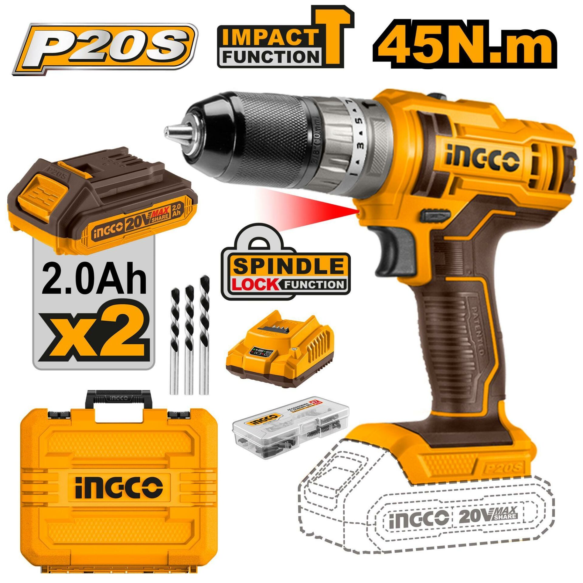 20 V LI-ION ŞARJLI MATKAP DARBELİ ÇİFT PİLLİ