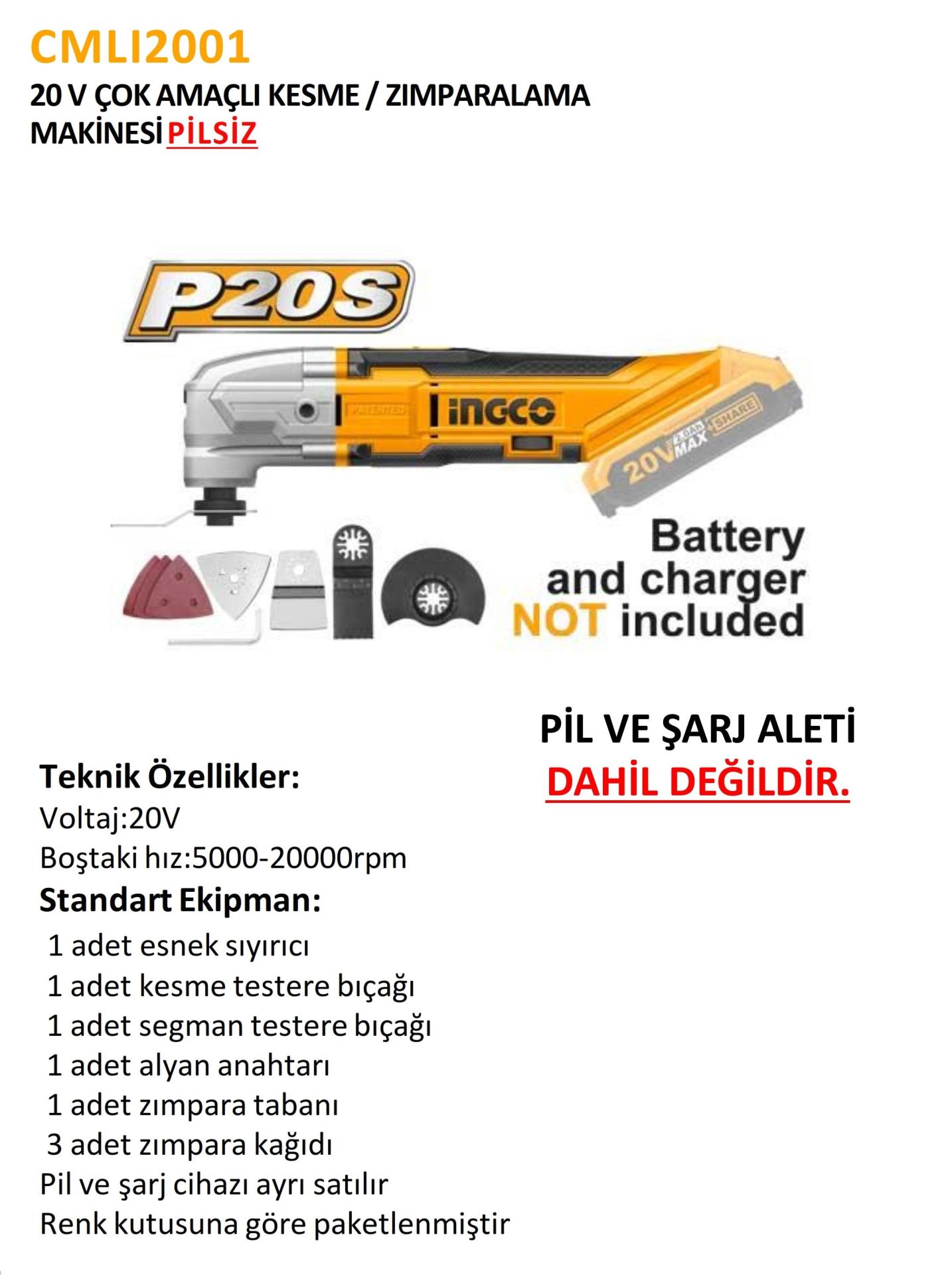 20V ÇOK AMAÇLI KESME-ZIMPARALAMA MAKİNESİ PİLSİZ