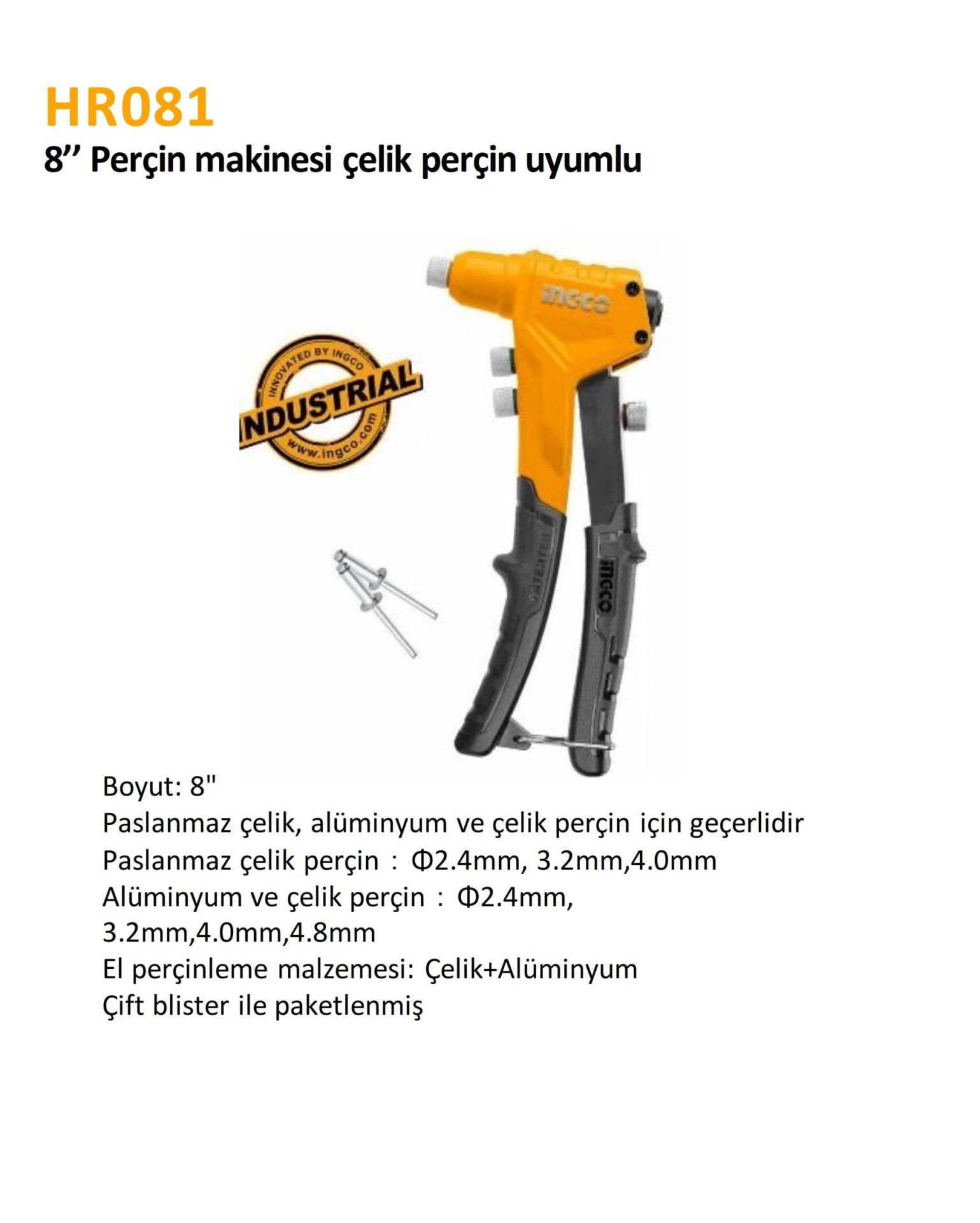 8'' ENDÜSTRİYEL PERÇİN MAKİNESİ