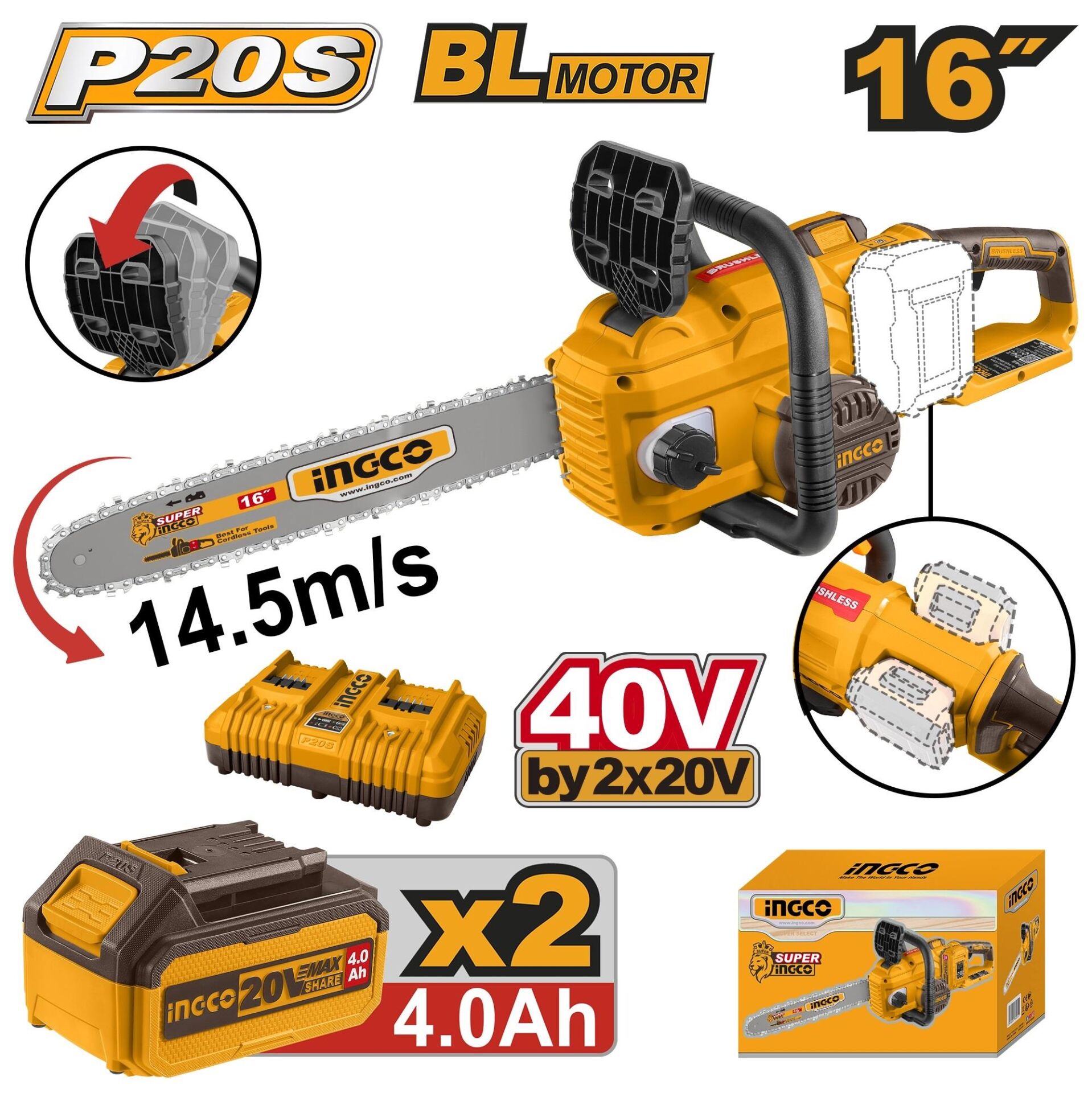 40 V 40CM KÖMÜRSÜZ AĞAÇ KESME MAKİNESİ 2 x 4 Ah Pİ