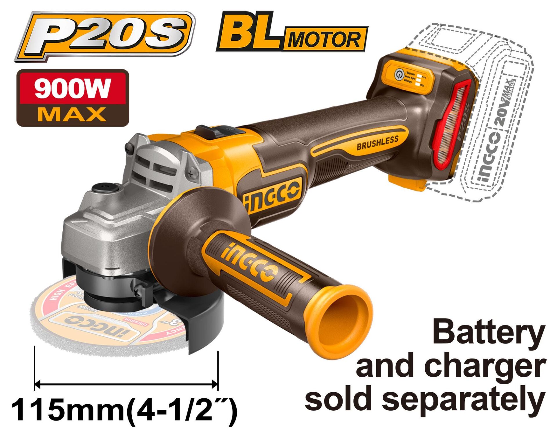 20 V LI-ION 115 MM KÖMÜRSÜZ TAŞL.MAKİNESİ PİLSİZ