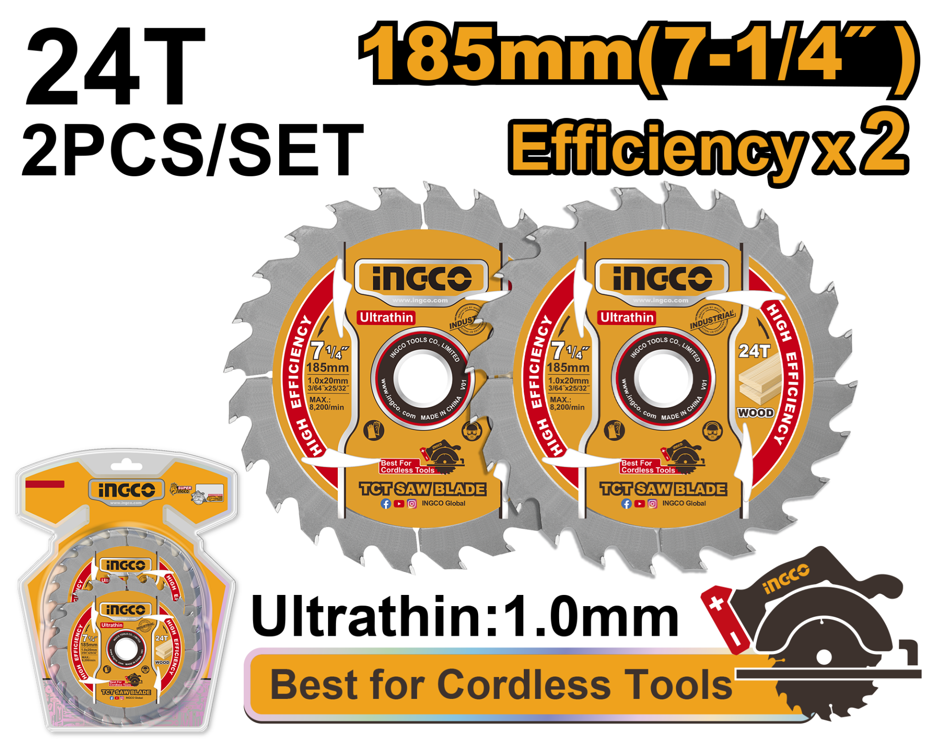 AHŞAP KESME BIÇAĞI 185MM 24T 2 ADET