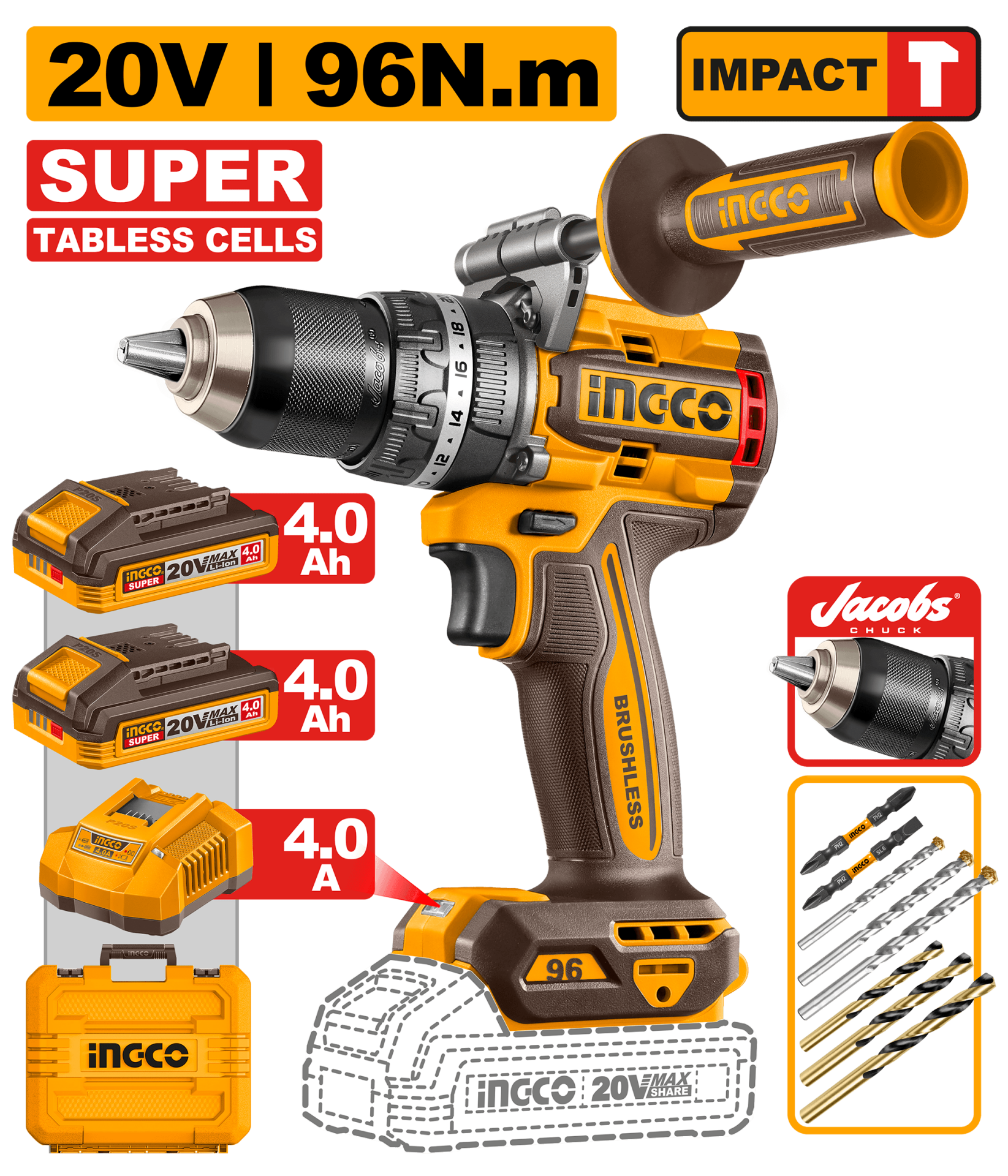 20 V 96 N.m 13 MM DARBELİ 4 Ah ÇİFT PİLLİ