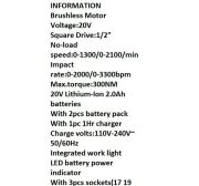 20V 2 Ah LI-ION ÇİFT PİLLİ DARBELİ SOMUN SÖKME