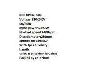 230 MM 2400W AVUÇ İÇİ TAŞLAMA